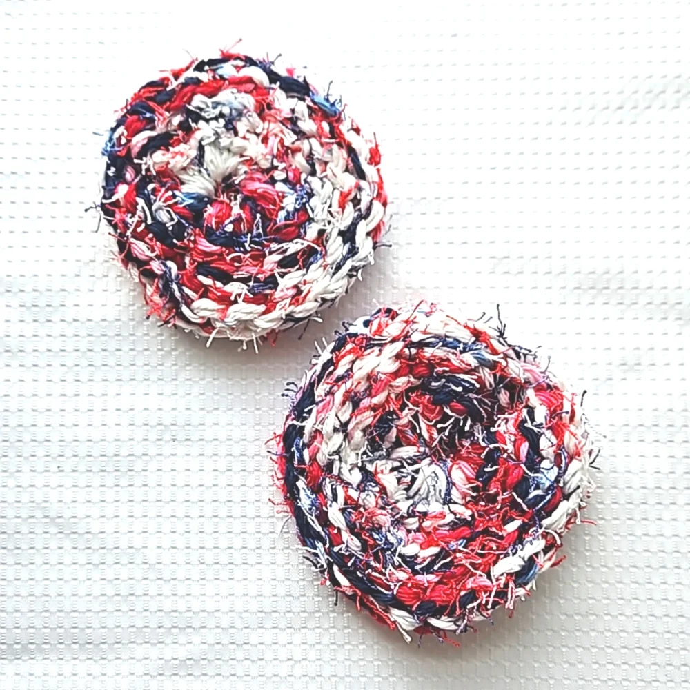 Eco-Friendly Variegated Yarn Kitchen Scrubber Set of 2 Red White Blue